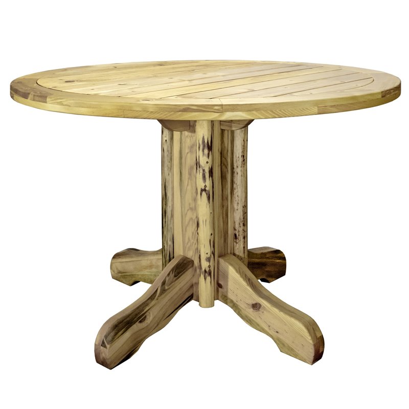 Pemberly Row Handcrafted Transitional Wood Patio Table in Gold