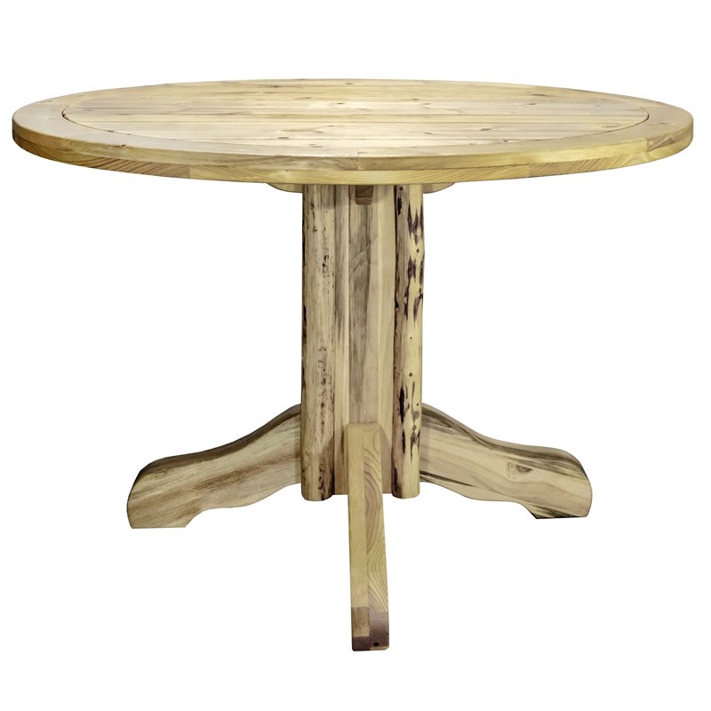 Pemberly Row Handcrafted Transitional Wood Patio Table in Gold