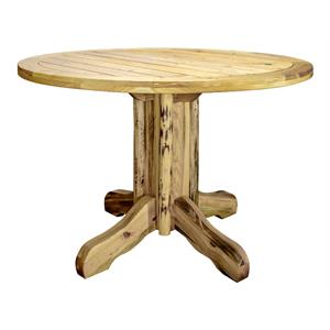 Pemberly Row Handcrafted Transitional Wood Patio Table in Gold