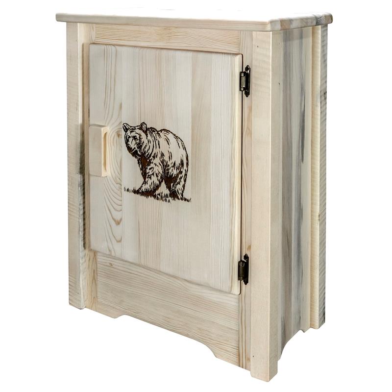 Pemberly Row Wood Accent Cabinet with Engraved Bear in Natural
