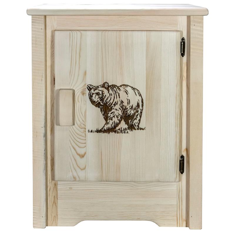 Pemberly Row Wood Accent Cabinet with Engraved Bear in Natural