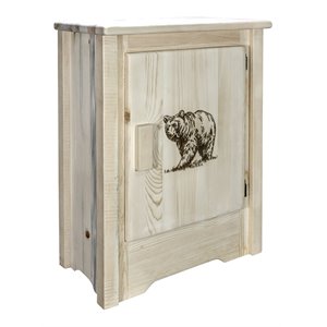 Pemberly Row Wood Accent Cabinet with Engraved Bear in Natural