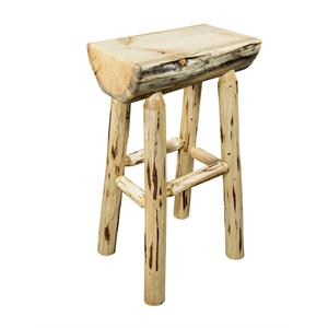 Pemberly Row 30&quot Exterior Transitional Wood Half Log Barstool in Gold