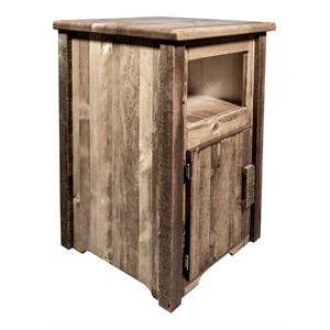 Pemberly Row Transitional Wood End Table with Door in Brown Lacquered