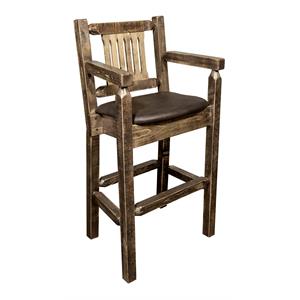 Pemberly Row Transitional 30&quot Wood Bar Stools with Slat Back in Brown