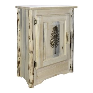 Pemberly Row Wood Accent Cabinet with Engraved Pine in Natural