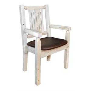 Pemberly Row Hand-Crafted Pine Wood Captain's Chair in Natural