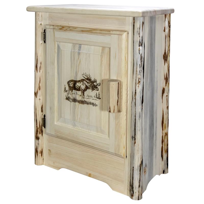 Pemberly Row Wood Accent Cabinet with Engraved Moose Design in Natural