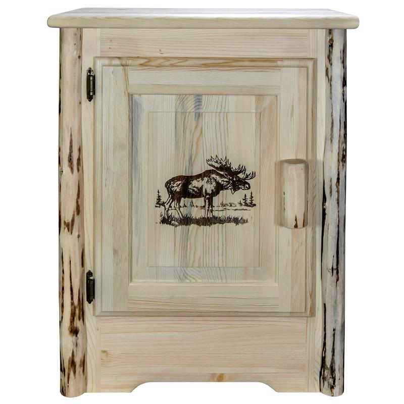 Pemberly Row Wood Accent Cabinet with Engraved Moose Design in Natural