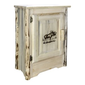 Pemberly Row Wood Accent Cabinet with Engraved Moose Design in Natural