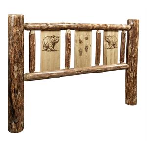 Pemberly Row Transitional Unique Solid Wood Twin Headboard in Brown