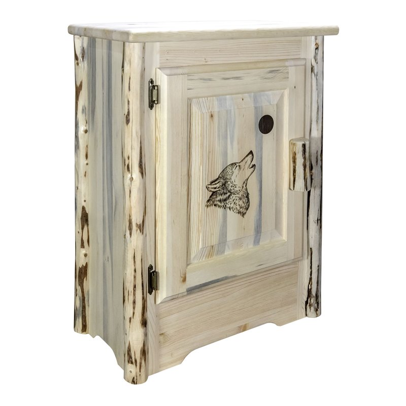 Pemberly Row Wood Accent Cabinet with Engraved Wolf in Natural