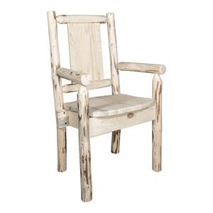 Pemberly Row Wood Captain's Chair with Engraved Elk Design in Natural
