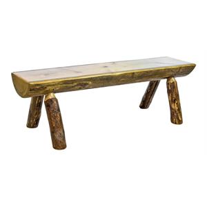 Pemberly Row Transitional 6ft Solid Wood Half Log Bench in Brown