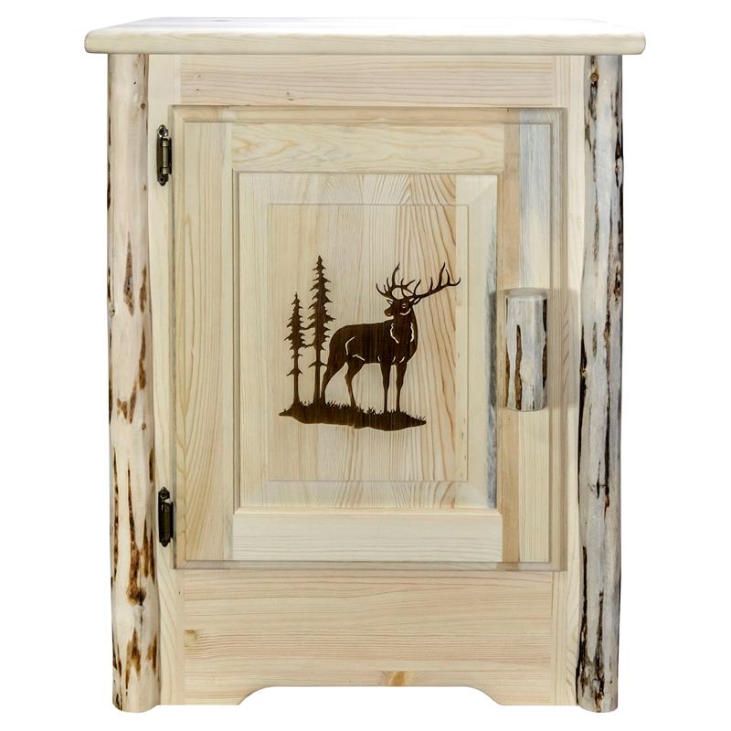 Pemberly Row Wood Accent Cabinet with Engraved Elk in Natural