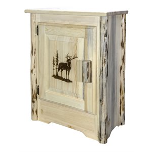 Pemberly Row Wood Accent Cabinet with Engraved Elk in Natural