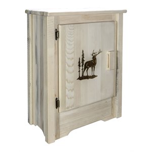 Pemberly Row Solid Wood Accent Cabinet with Engraved in Natural