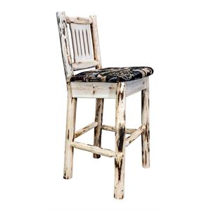 Pemberly Row 30&quot Hand-Crafted Wood Barstool with Back in Natural