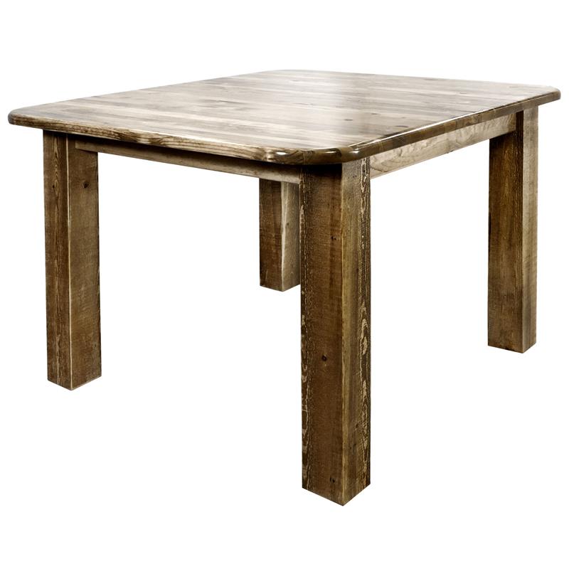Pemberly Row Transitional Square 4 Post Wood Dining Table in Brown
