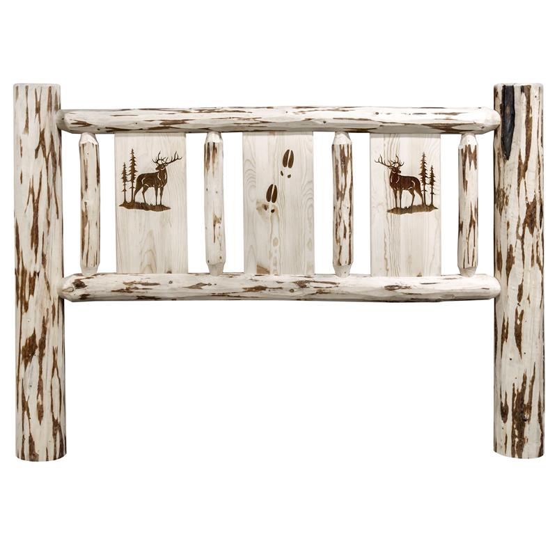 Pemberly Row Wood Twin Headboard with Laser Engraved Elk Design in Natural