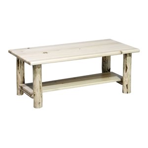 Pemberly Row Transitional Solid Wood Coffee Table with Shelf in Natural