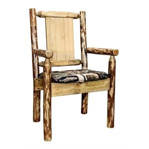 Pemberly Row Farmhouse / Country 19&quot Unique Wood Captain's Chair in Brown