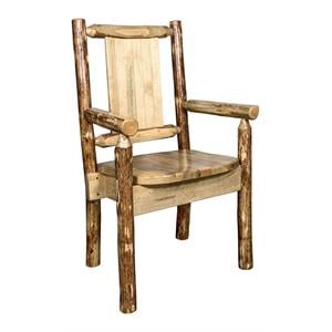 Pemberly Row Farmhouse / Country Pine Wood Captain's Chair in Brown