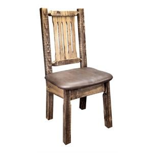 Pemberly Row Modern Transitional Pine Wood Side Chair in Brown