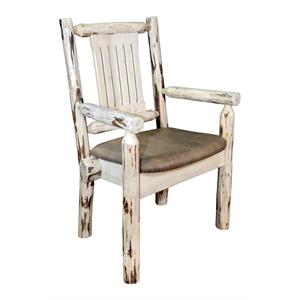 Pemberly Row Transitional Solid Pine Wood Captain's Chair in Natural