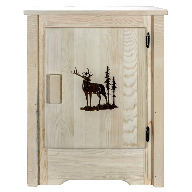 Pemberly Row Wood Accent Cabinet with Engraved Elk in Natural