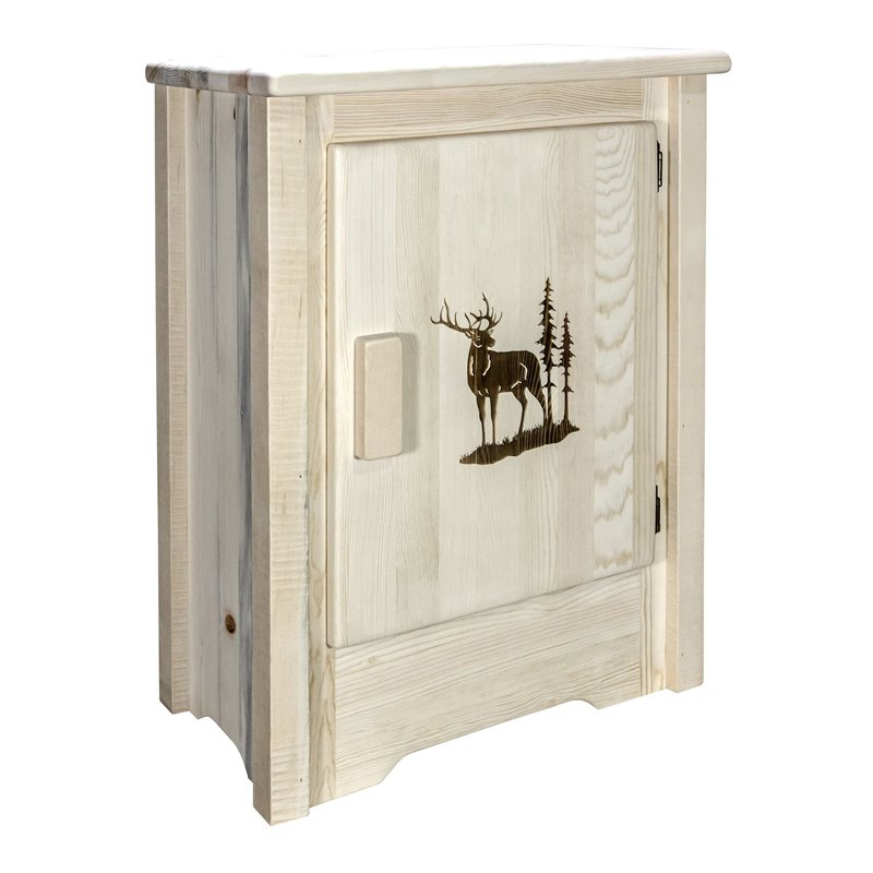 Pemberly Row Wood Accent Cabinet with Engraved Elk in Natural
