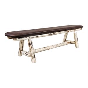 Pemberly Row 6ft Transitional Pine Wood Plank Style Bench in Natural