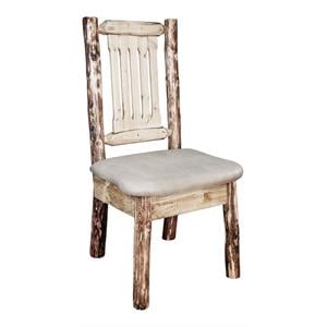 Pemberly Row Farmhouse / Country Wood Side Chair with Upholstered Seat in Brown
