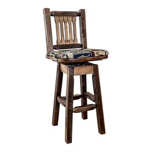 Pemberly Row 24&quot Upholstery Wood Barstool with Back in Brown