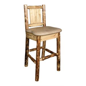 Pemberly Row Transitional 24&quot Wood Barstool with Engraved Pine in Brown