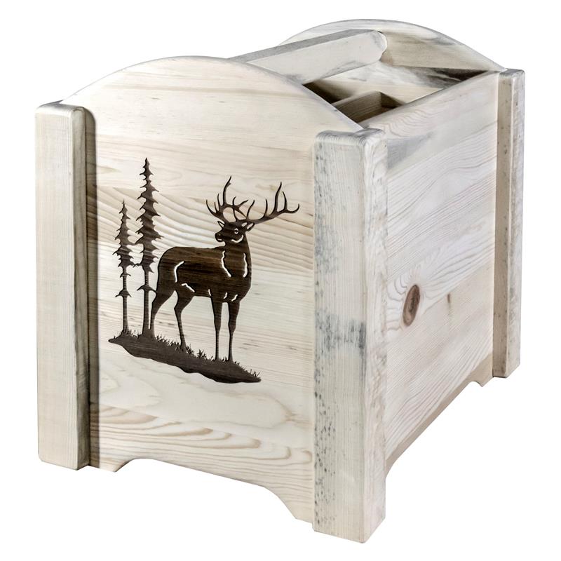 Pemberly Row Transitional Wood Magazine Rack with Elk Design in Natural