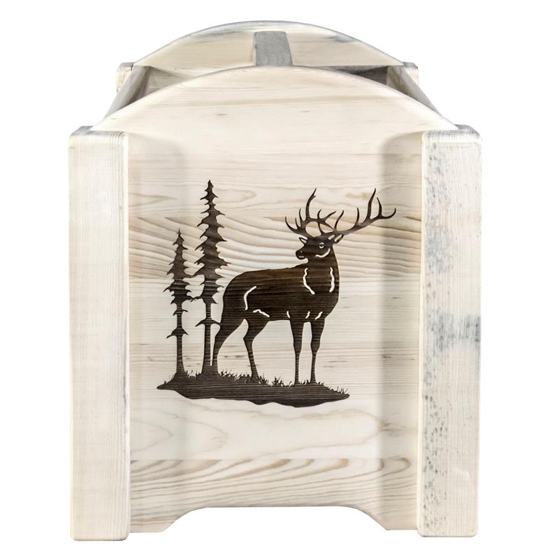 Pemberly Row Transitional Wood Magazine Rack with Elk Design in Natural