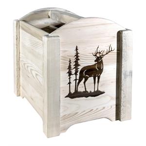 Pemberly Row Transitional Wood Magazine Rack with Elk Design in Natural