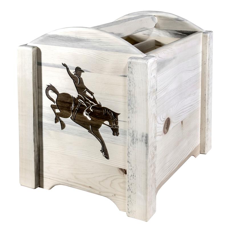 Pemberly Row Wood Magazine Rack with Bronc Design in Natural