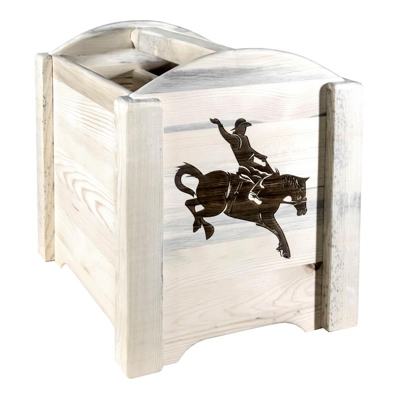 Pemberly Row Wood Magazine Rack with Bronc Design in Natural