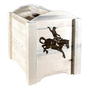 Pemberly Row Wood Magazine Rack with Bronc Design in Natural
