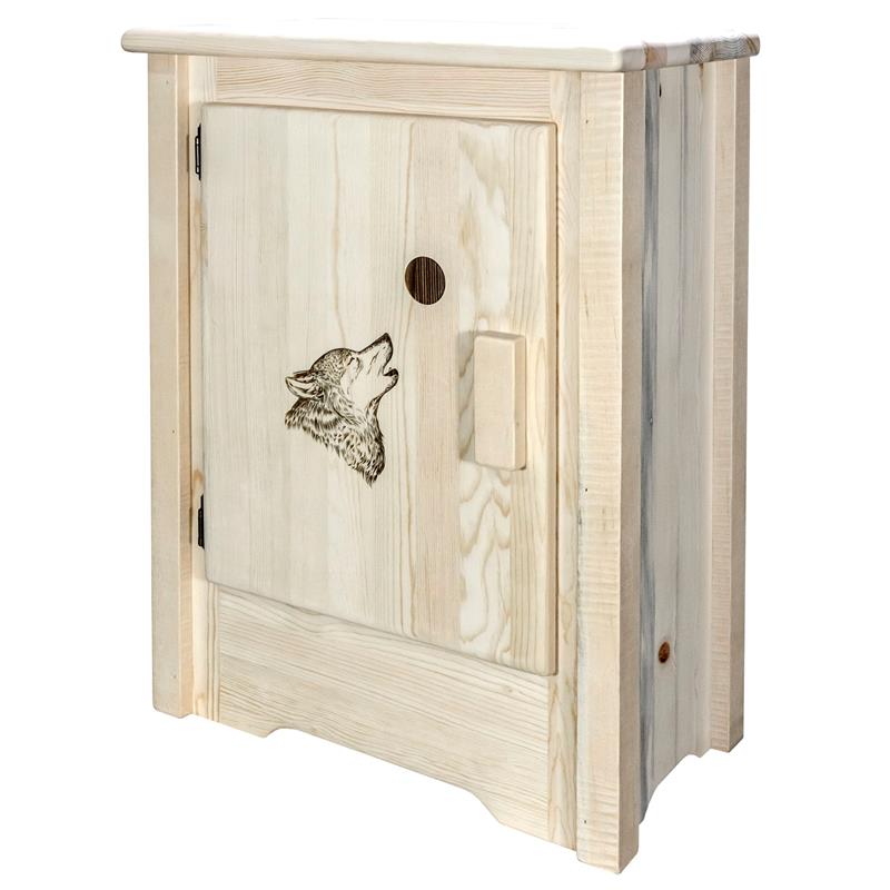 Pemberly Row Mid-Century Modern Left Hinged Wood Accent Cabinet in Natural