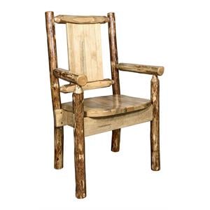 Pemberly Row Farmhouse / Country Unique Wood Captain's Chair in Brown