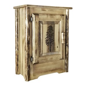 Pemberly Row Farmhouse / Country Unique Solid Pine Wood Accent Cabinet in Brown