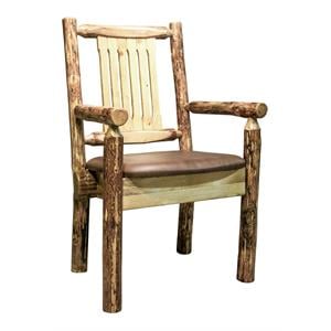 Pemberly Row Farmhouse / Country Unique Pine Wood Captain's Chair in Brown