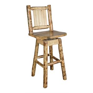 Pemberly Row Transitional 24&quot Wood Barstool with Pine Design in Brown