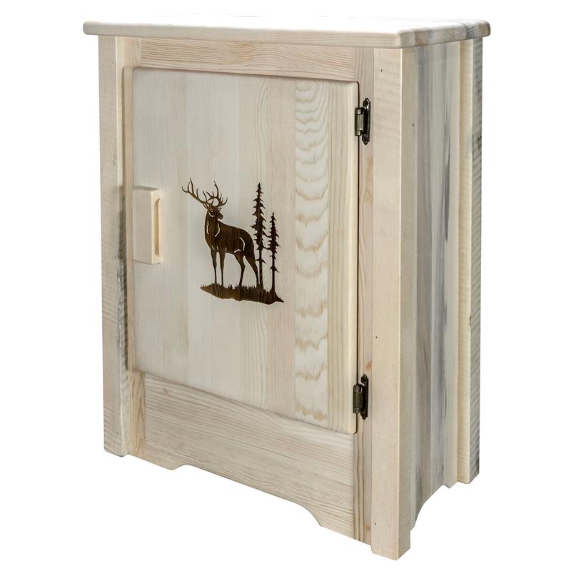 Pemberly Row Mid-Century Modern Wood Accent Cabinet with Elk Design in Natural