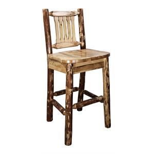 Pemberly Row Transitional 30&quot Ergonomic Wood Barstool with Back in Brown