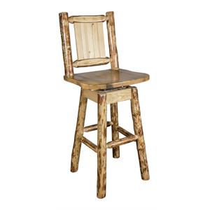 Pemberly Row Transitional 30&quot Wood Barstool with Moose Design in Brown
