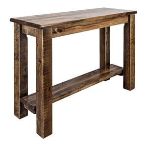 Pemberly Row Transitional Wood Console Table with Shelf in Brown